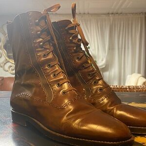 Vintage Brown Leather Lace-Up Boots